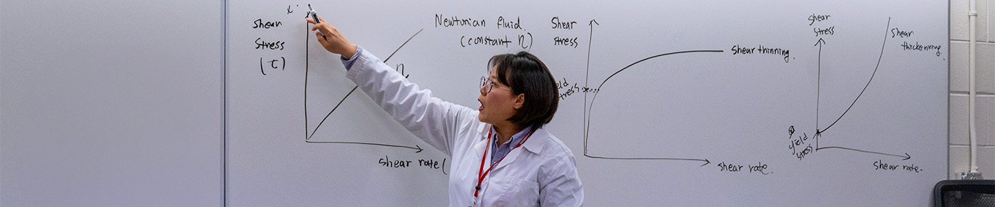 Agricultural Engineering professor points to a graph on a whiteboard